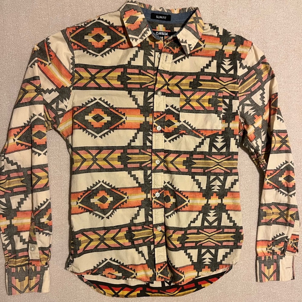 Carbon Southwest Pattern Long Sleeve Button Down Shirt Men’s Large Slim Fit